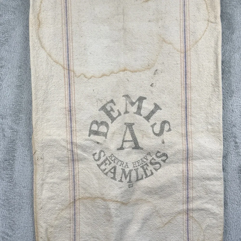 Vintage Bemis A Seamless Cloth Cotton Grain Feed Flour Sack Primitive Country